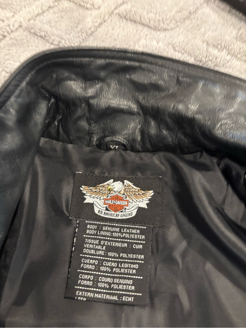 Harley-Davidson Black Leather Jacket with Gold & White Wing Logo